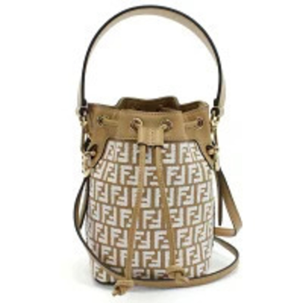 Fendi Mon Tresor Bucket Bag brown ivory FF jacquard leather suede